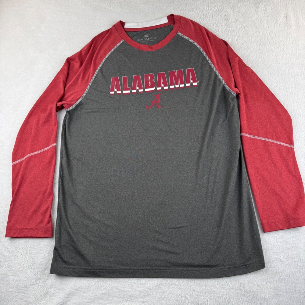 Colosseum Alabama Crimson Tide Shirt Mens Large Grey Red Raglan Long Sleeve Logo